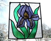 Stained Glass Purple Iris Suncatcher Handmade OOAK