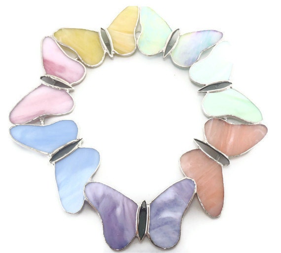 Butterflies stained glass suncatcher pastel colors