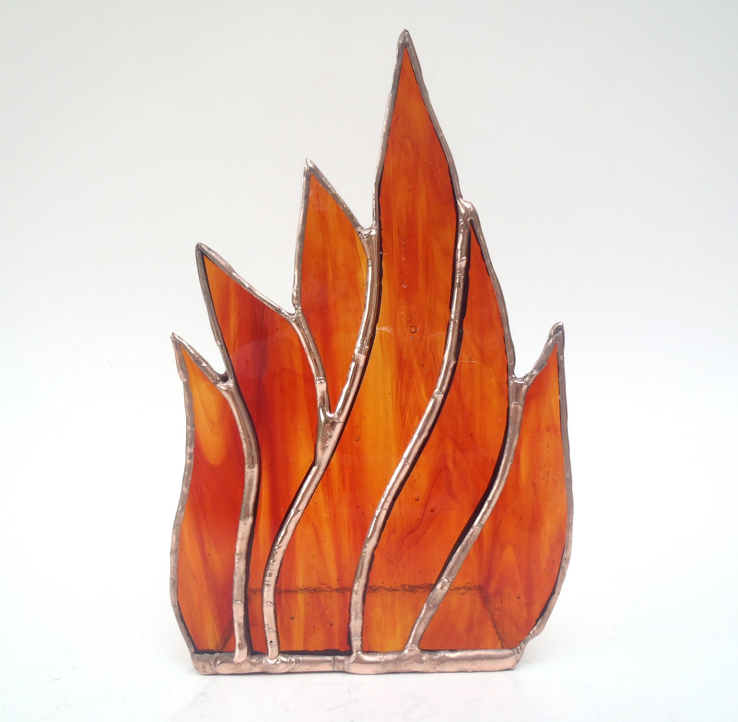 Stained Glass Candle Holder Orange and Red Handmade