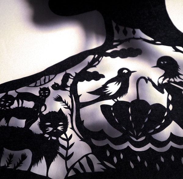 Large Original Paper Cut animal tattoo girl silhouette