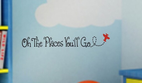 Oh The Places Youll Go AIRPLANE Boy's Room VInyl Wall Lettering Decal