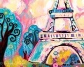 Paris Eiffel Tower Art Print 13x19 Pop Folk by Natasha Wescoat