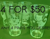 4 Pint Glasses you choose the designs