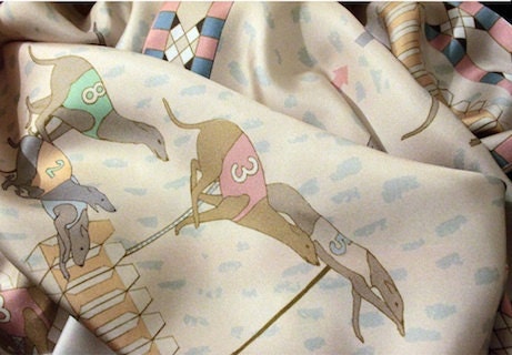 Greyhound Dog Race Printed Silk Scarf