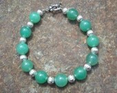 Pretty Fresh Green Aventurine Beaded Bracelet with Silver Plated Beads and Toggle Clasp