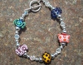 Colorful Bumpy Lampwork Beaded Bracelet with Silver and Faceted Glass