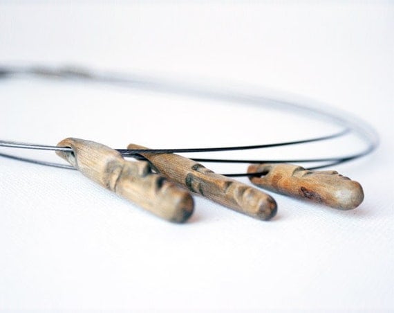 SALE Face no.2 - ooak wood sculpture necklace, minature wooden jewelry