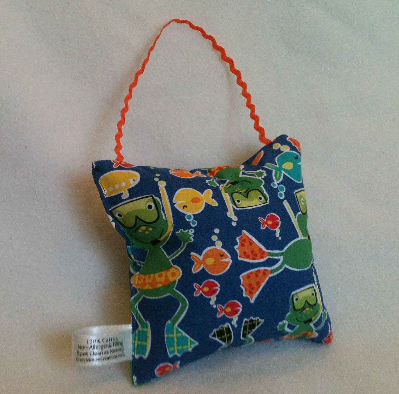 Frogs Tooth Fairy Pillow with Orange Pocket and Orange Button and Door Hanger