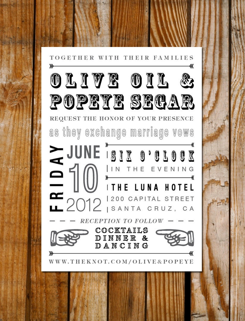 Rustic Inspired Wedding Invitation Card - Typography with Old Fashioned Graphics - DIY Printable