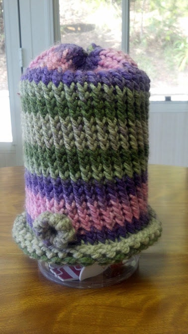 Girly Girl Rolled-Edge Beanie w/Flower