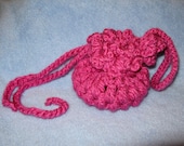 Crocheted Drawstring Pouch with Flower Accent