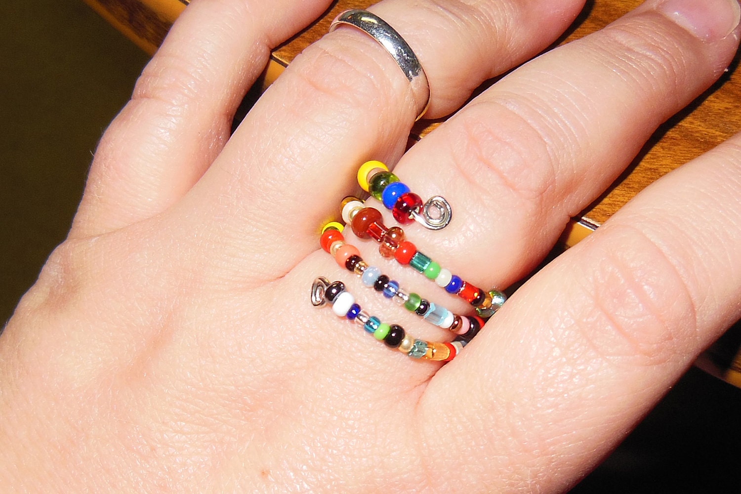 Beaded Wire Adjustable Wrap Ring