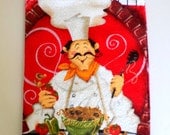 Kitchen Dish Towel, With Attached hanger To Fit on Oven. Chef,Spaghetti and Oven with Red Accents - BeaSewn