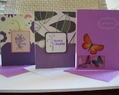 Set of Three/3 Cards, Hand-stamped, Get Well Soon, Thank you, Hello