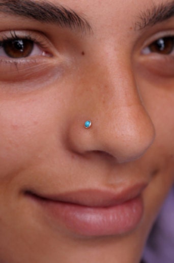NOSE Ring STUD  tiny 2mm turquoise stone in 3mm Handcrafted Streling Silver setting. Also Cartilage or Ear Stud