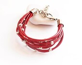 Red Bracelets, Red Leather Bracelet, Summer Red Bracelet, Handmade Bracelet