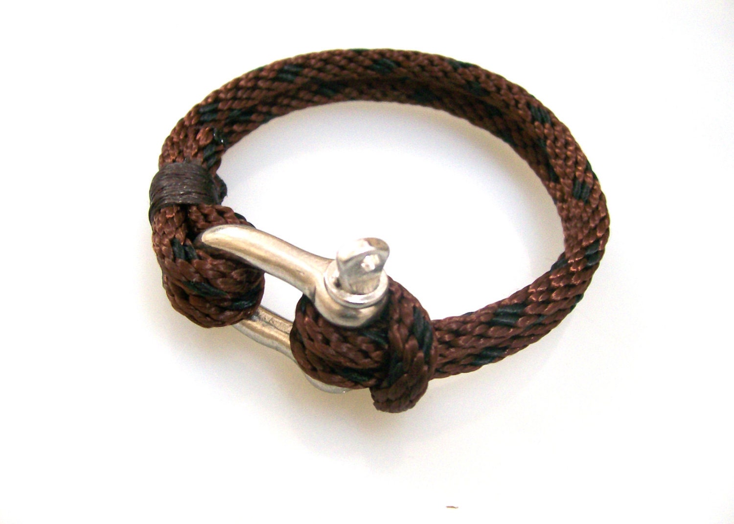Nautical Sailing Bracelet  Stainless steel  Shackle-Paracord Bracelet-Mens Bracelet-Rope Bracelet-BROWN