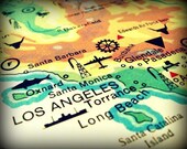 map photograph beach decor LOS ANGELES CALIFORNIA vintage 11x14 old Hollywood beach decor print Long Beach Catalina picture nostalgia