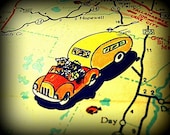 Airstream love RETRO VACATION 1960's 16x20 photograph yellow orange camper RV travel trailer map