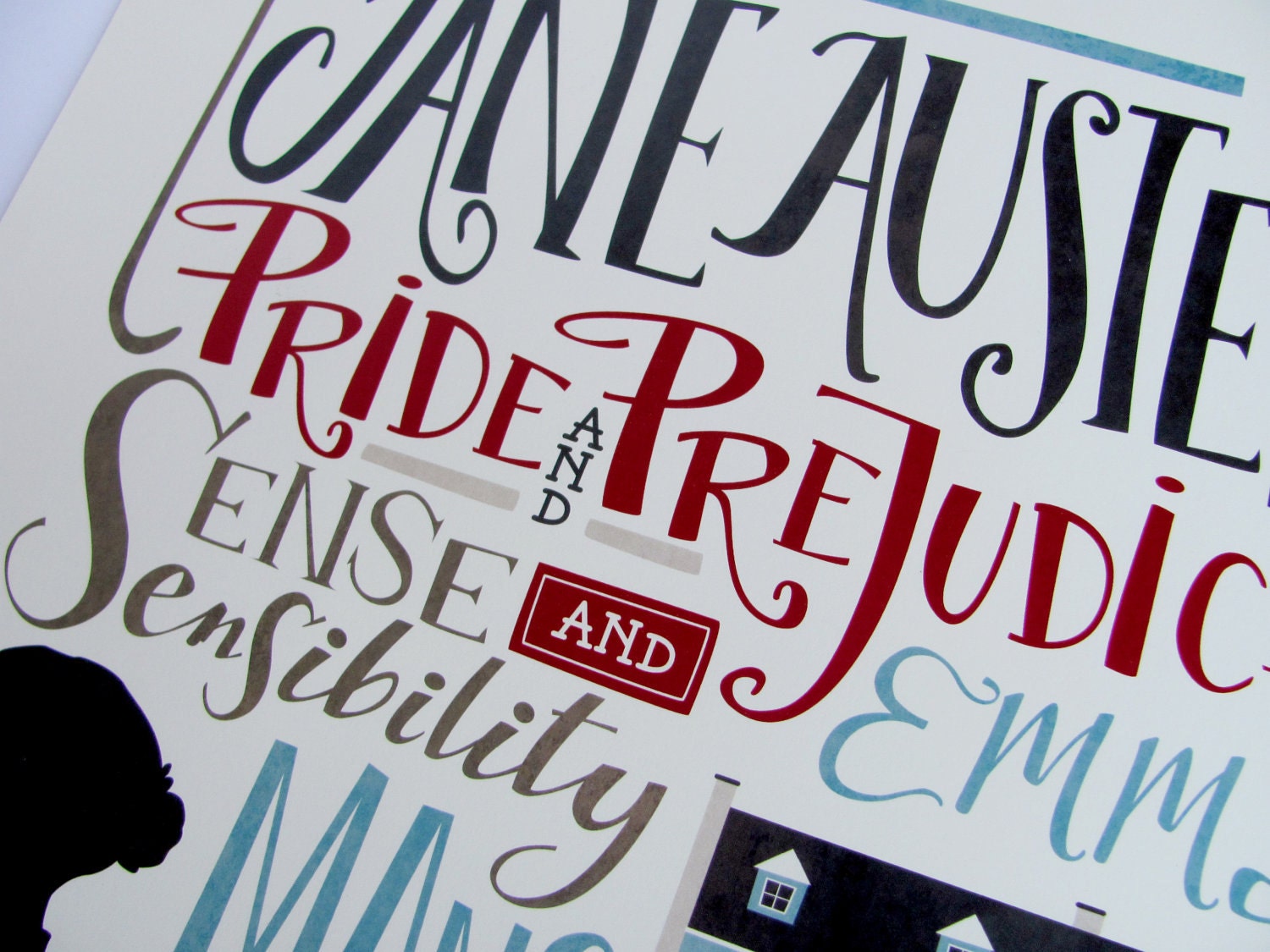 Jane Austen bibliography print, all the novels (12,60 x 18,10)