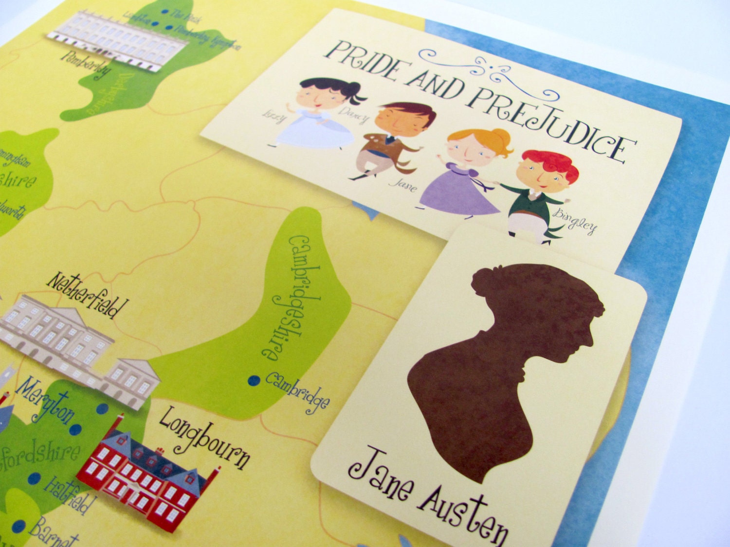 Jane Austen - Pride and Prejudice print: illustrated map (12,60 x 18,10)