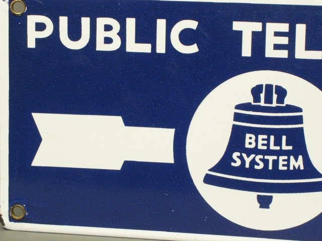 Cool 1970s BELL SYSTEM (no longer in existence) double sided PUBLIC Telephone sign -- for hanging