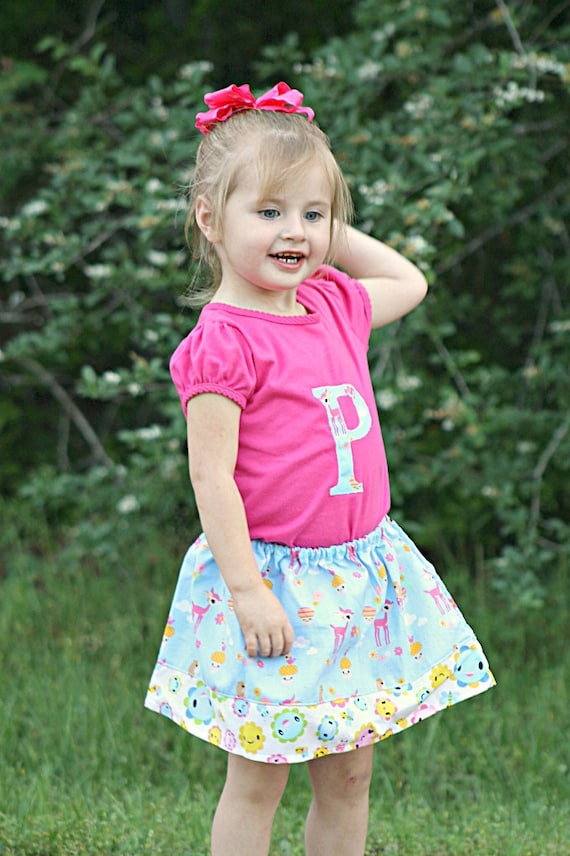 Deer and flowers...handmade skirt with matching initial t-shirt for girls..available in sizes 12mos to 6yrs