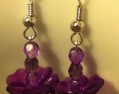 Purple Buttercups - Lucite and Czech glass pierced earrings - silver toned fishhook ear wires