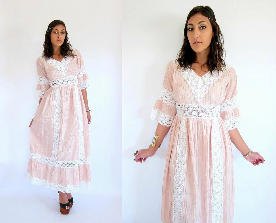 Vintage 70s Mexican WEDDING Dress S M