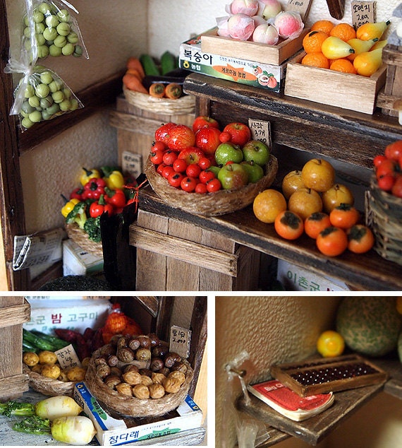 Vintage Small old Shop- Fruit and Vegetable -handmade Dollhouse Miniatures