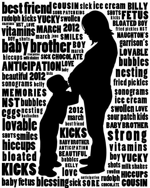 Maternity Custom Silhouette Portrait Story Art 16 x 20" - Shipping Included