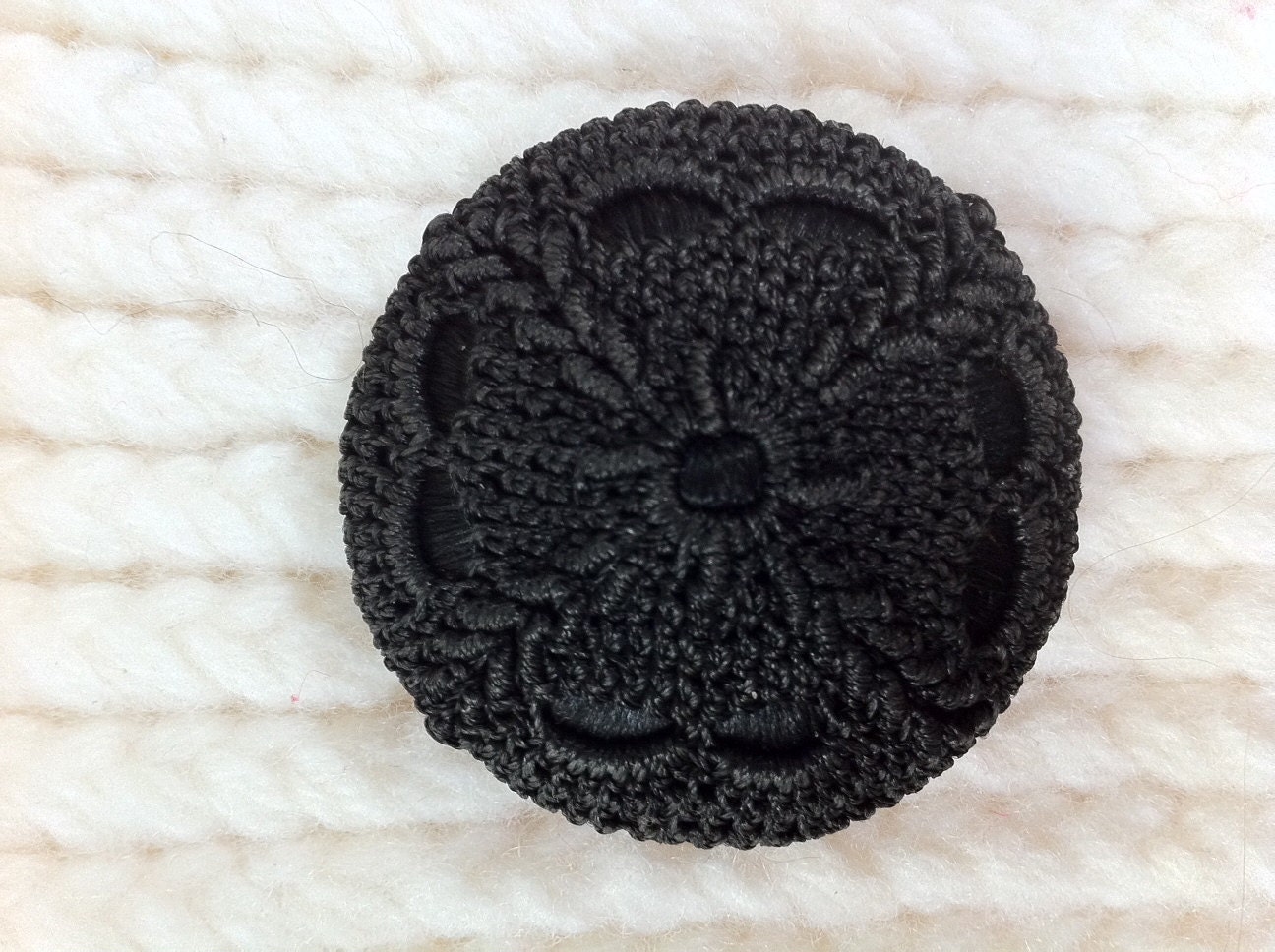 Large Button - Antique Black Crocheted