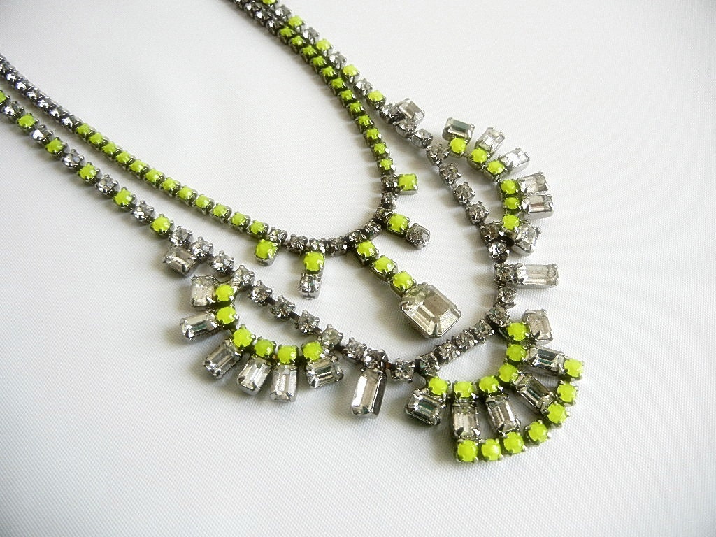 Vintage 1950s One Of  A Kind Two Strand Neon Yellow Necklace - Made to Order - Can Be Made Any Neon Color