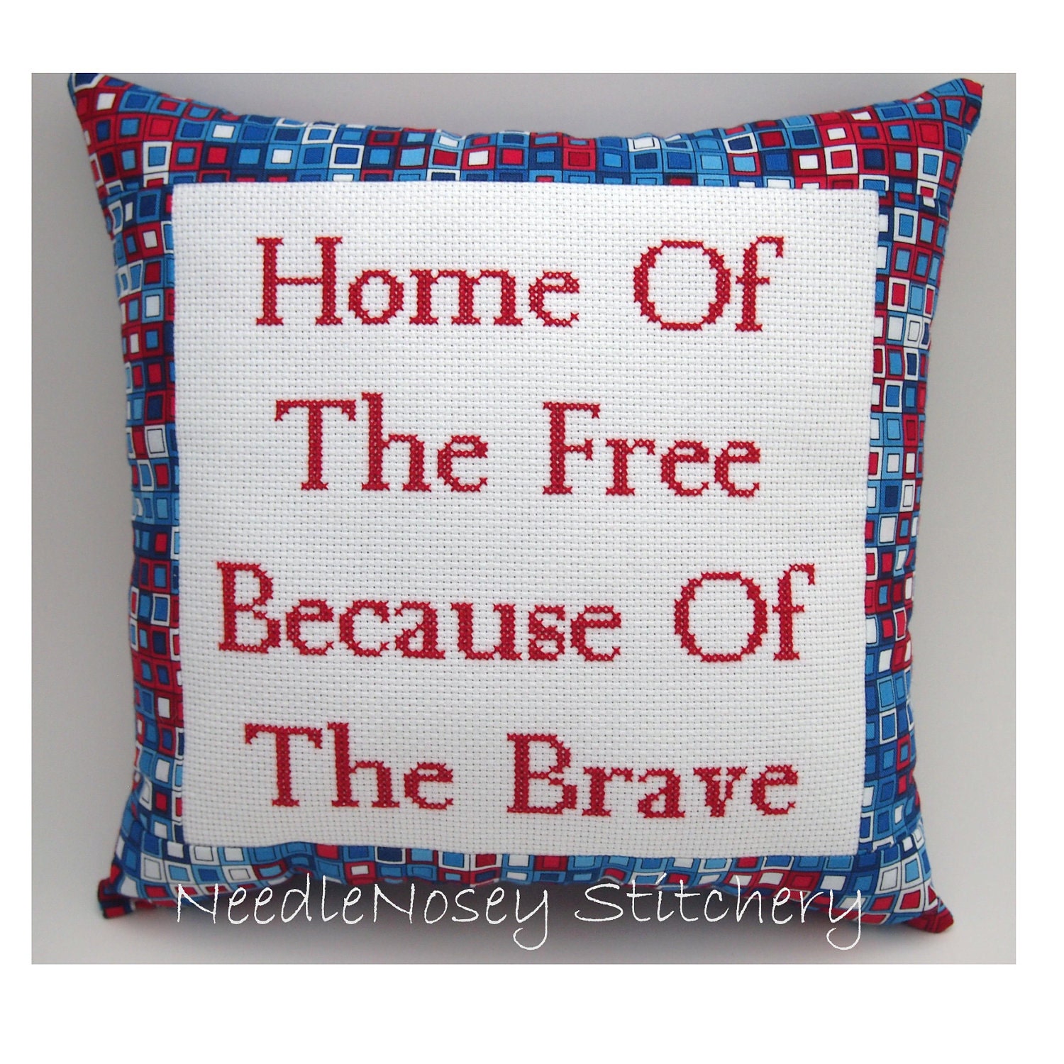 Inspirational Cross Stitch Pillow, Inspirational Quote, Red White and Blue Pillow, Military Quote