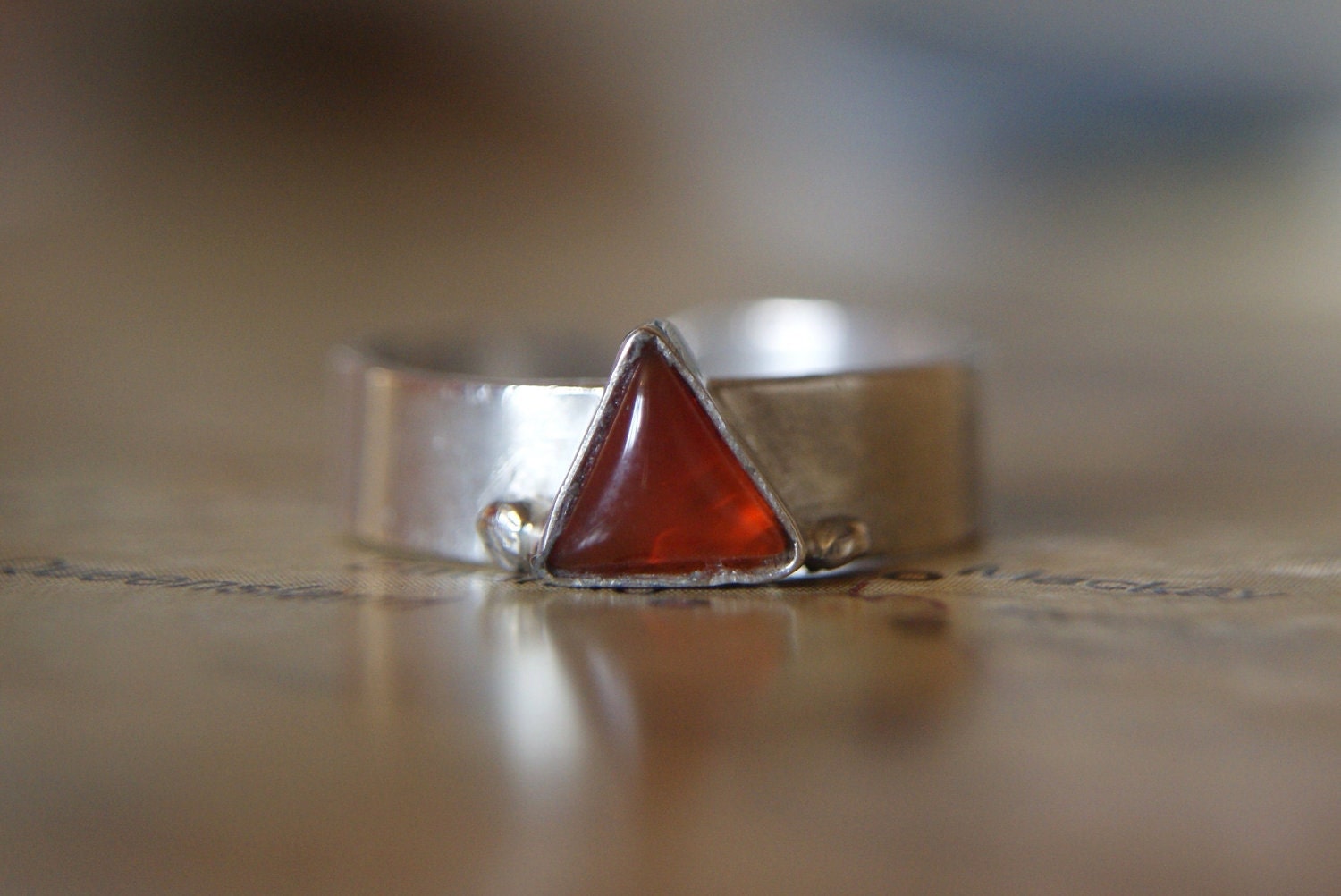 Sterling silver and Carnelian triangle adjustable ring