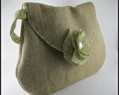 Burlap Cotton purse bag  with flower applique , eco.friendly / Bag / Purse /