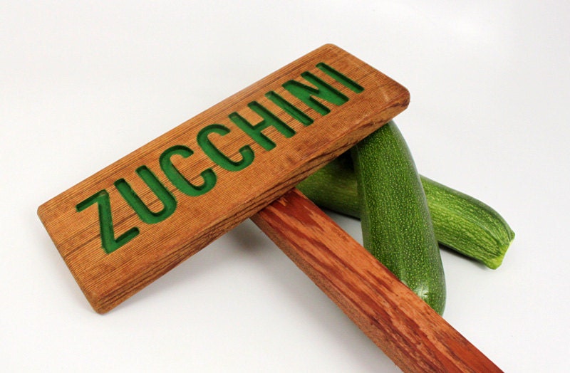 ZUCCHINI Garden Sign: Hand Routed, Vegetable Plant Garden Markers, Wood Garden Sign