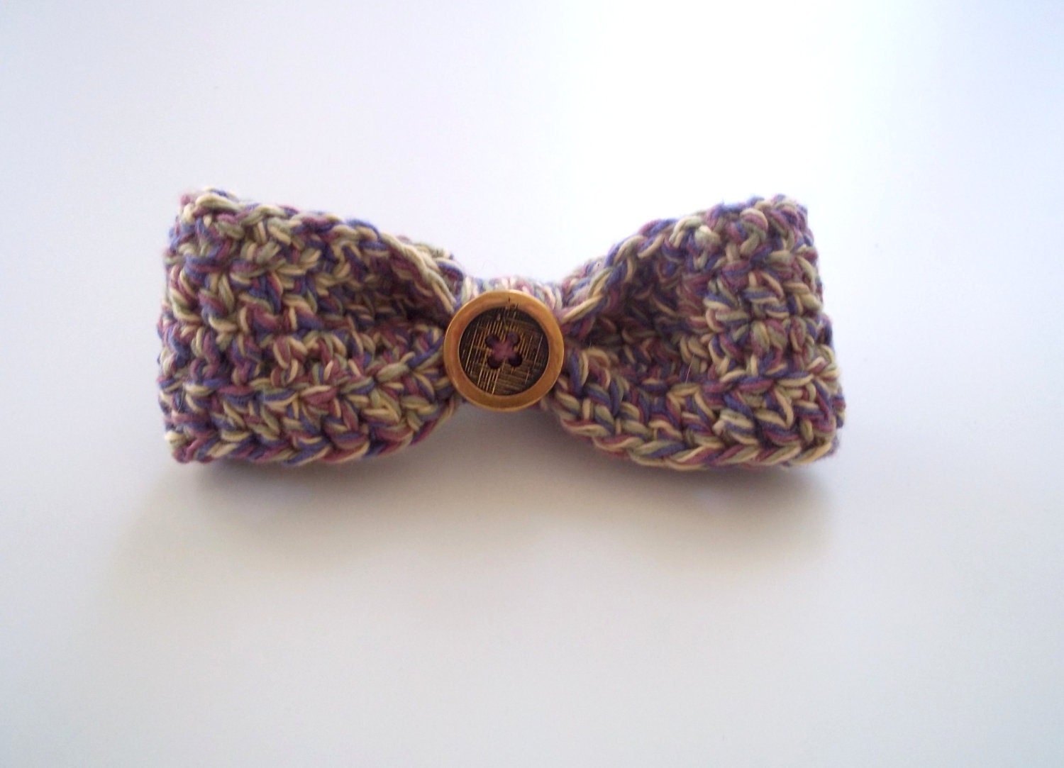 Vintage Twist Crocheted Hair Bow with Gold Button - One of a Kind