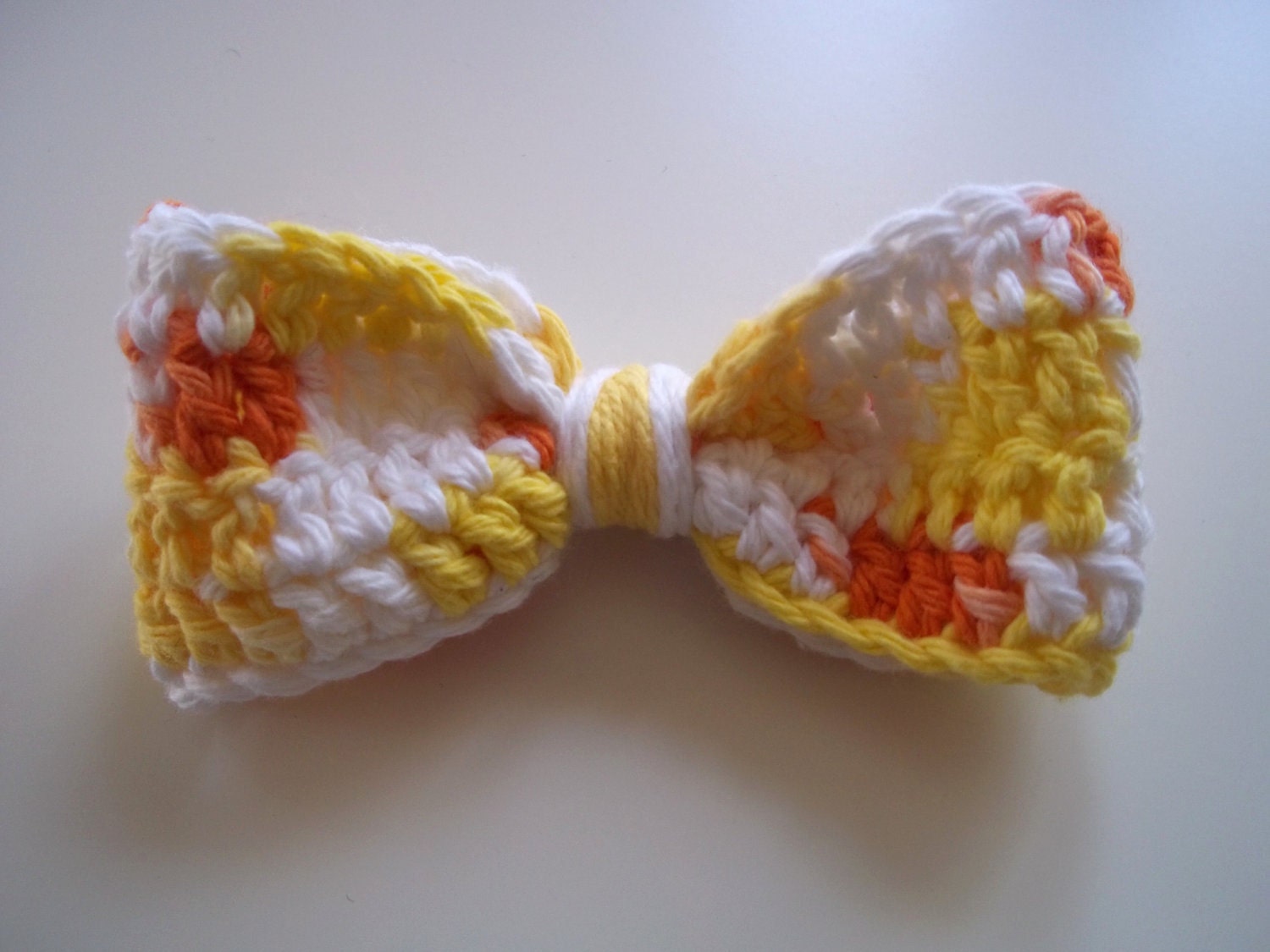 Summer Accessory - Medium Orange, Yellow and White Crocheted Hair Bow