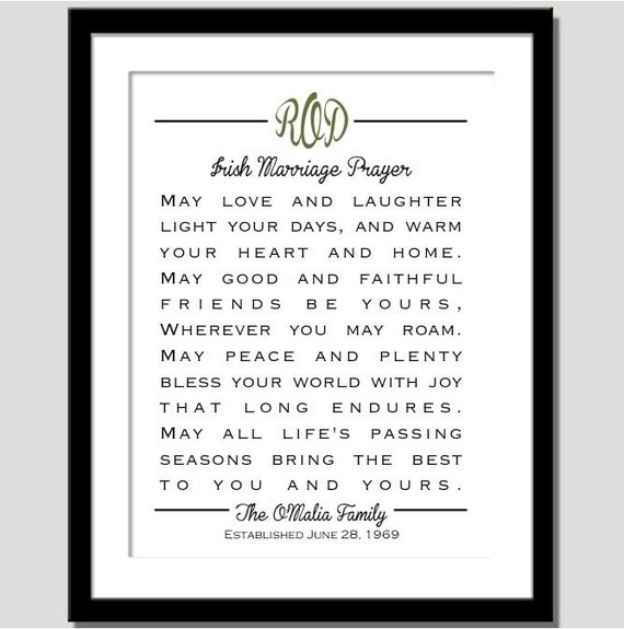 Monogram Irish Marriage Prayer - Great Wedding, Anniversary or Life Occasion GIft