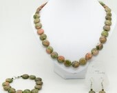 Handmade natural stone beads green genuine jasper (stonework), the length 56cm, necklace, bracelet  and earrings, free shipping