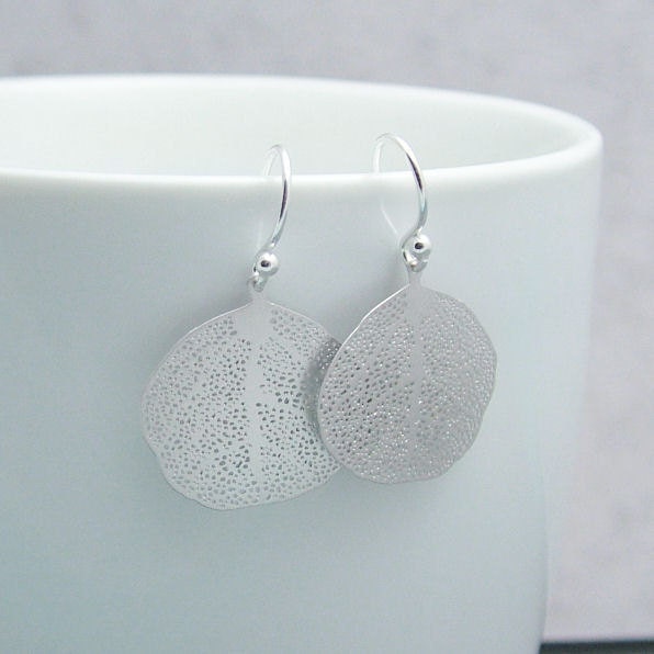 Modern Lace Leaf Earrings, Matt Silver Leaves with Sterling Silver Earwires
