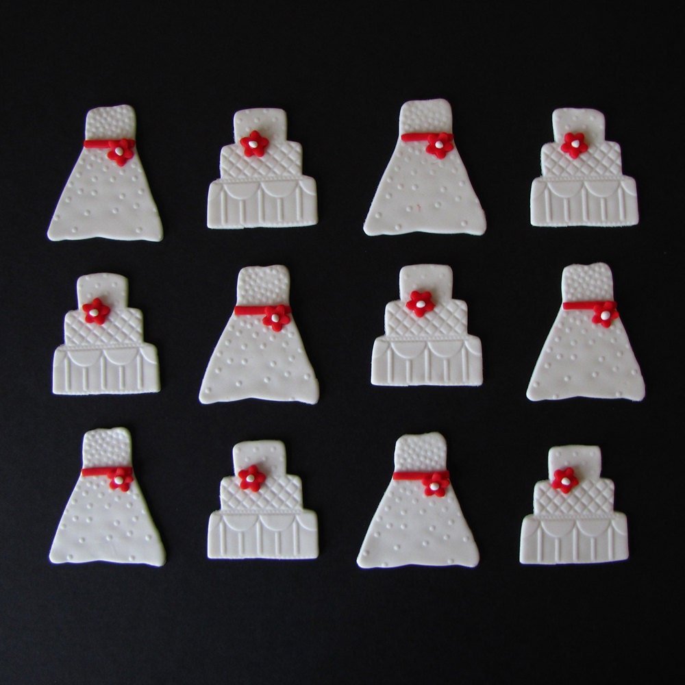 Fondant Cupcake Toppers - Wedding Dress & Cake