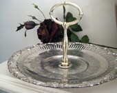 Wedding decor, Vintage Silver cake plate with handle, leaf and fruit edged, Shabby decor, aged patina, Silver plate, 9.5 inches round.