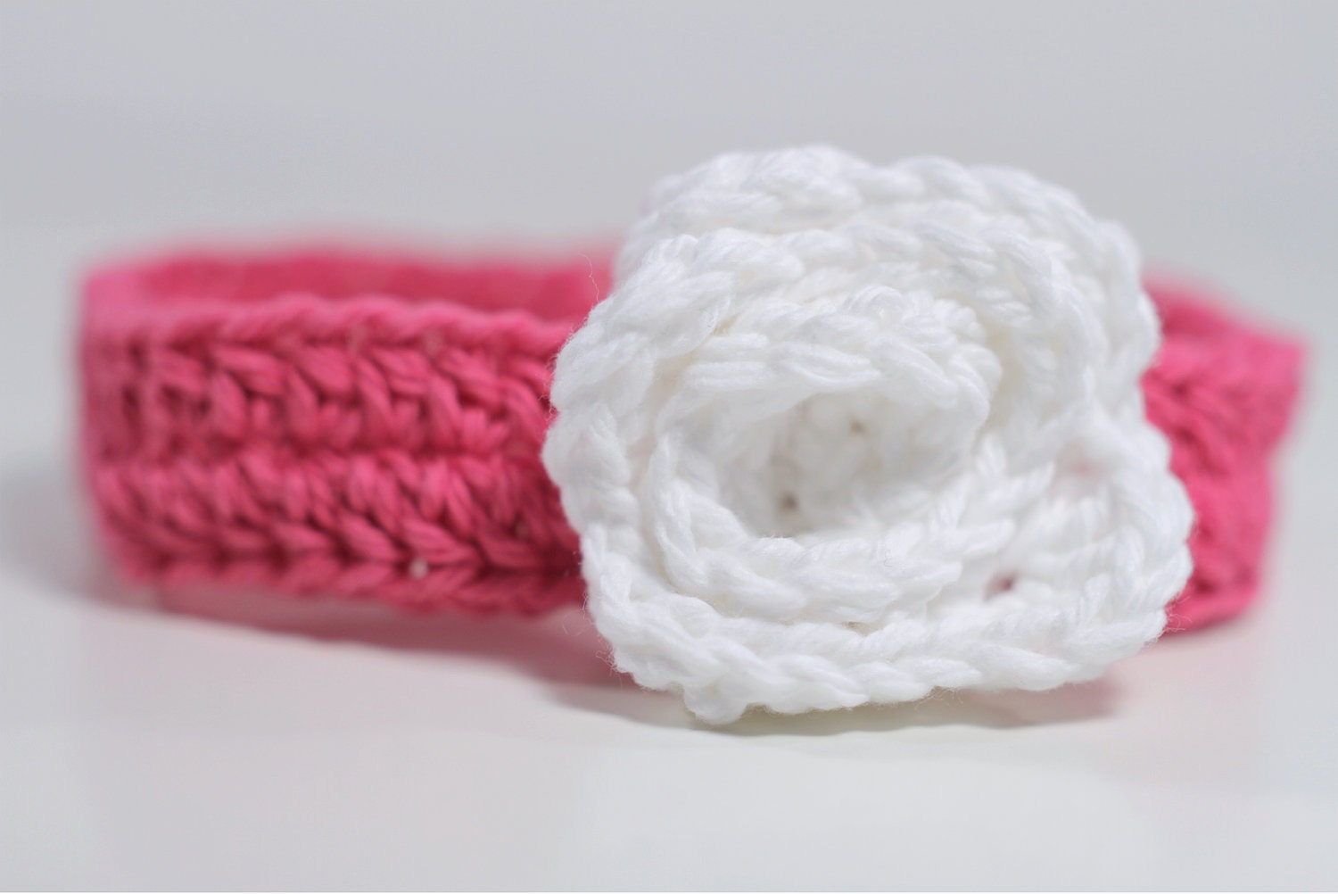 Crochet Headband - Flower Headband - Hot pink and white