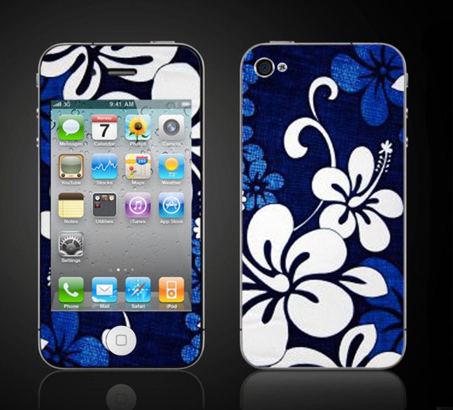 Apple iPhone 4 4S - Hibiscus Blue Hawaiian Flower - Vinyl Decal Wrap Skin Sticker Cover - Free Shipping - NOT a HARD CASE- iPhone skin