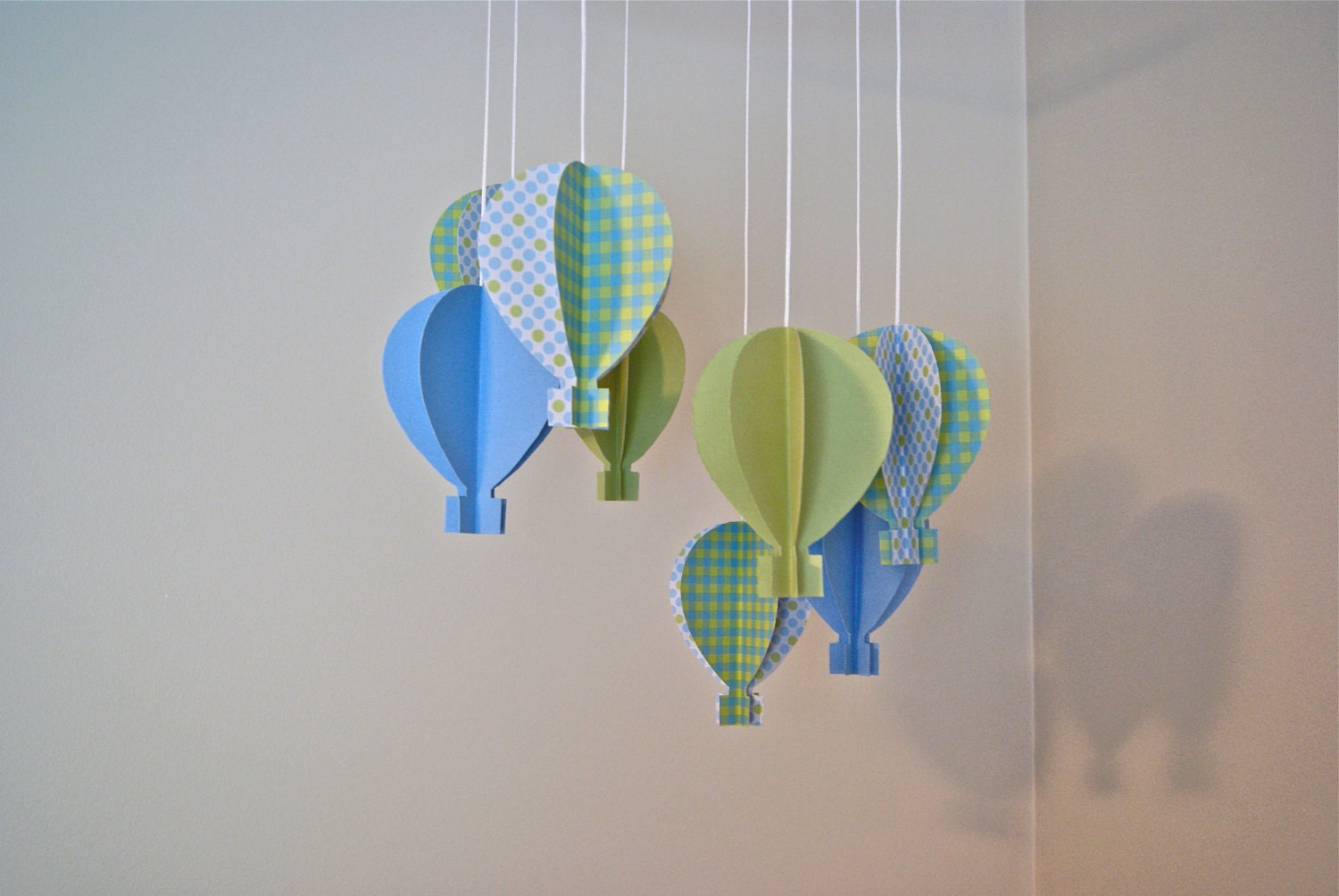 Blue & Green 3D Paper Hot Air Balloon Mobile