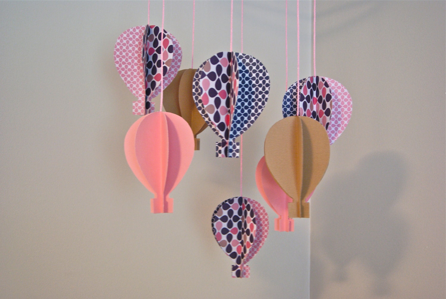 Girls Pink/Navy 3D Paper Hot Air Balloon Mobile