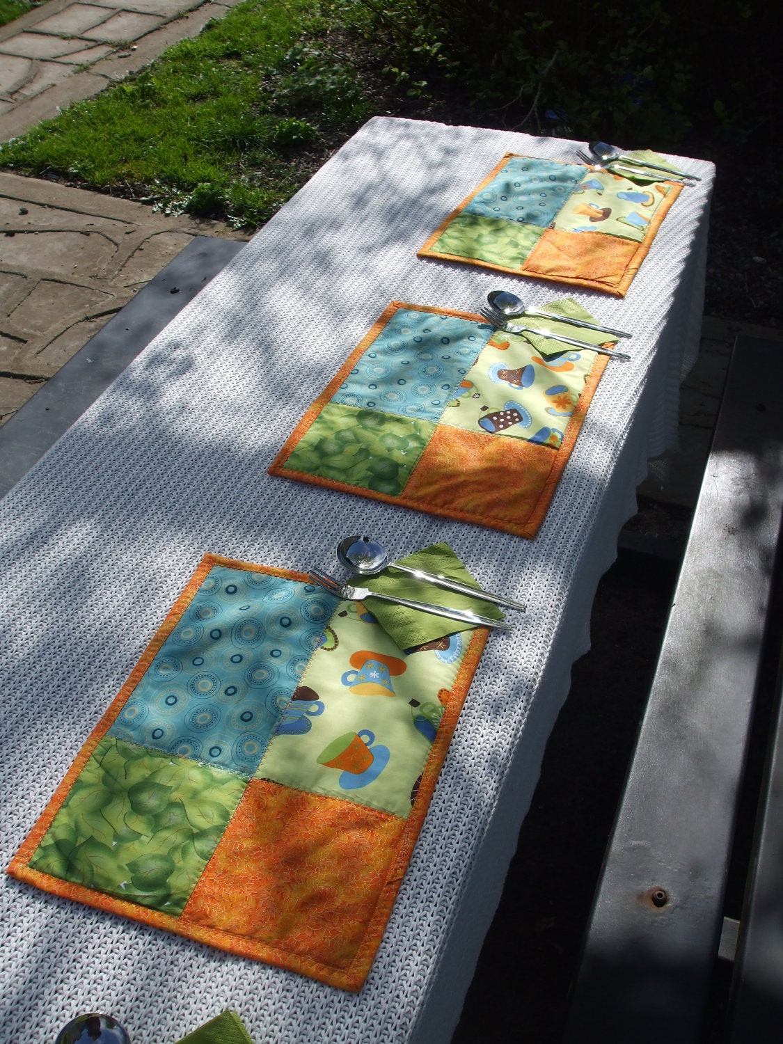 Tablemats, quilted patchwork, coffee and citrus, set of 6