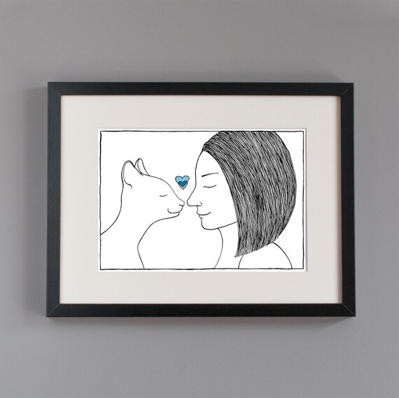 My cat loves me blue heart archival print